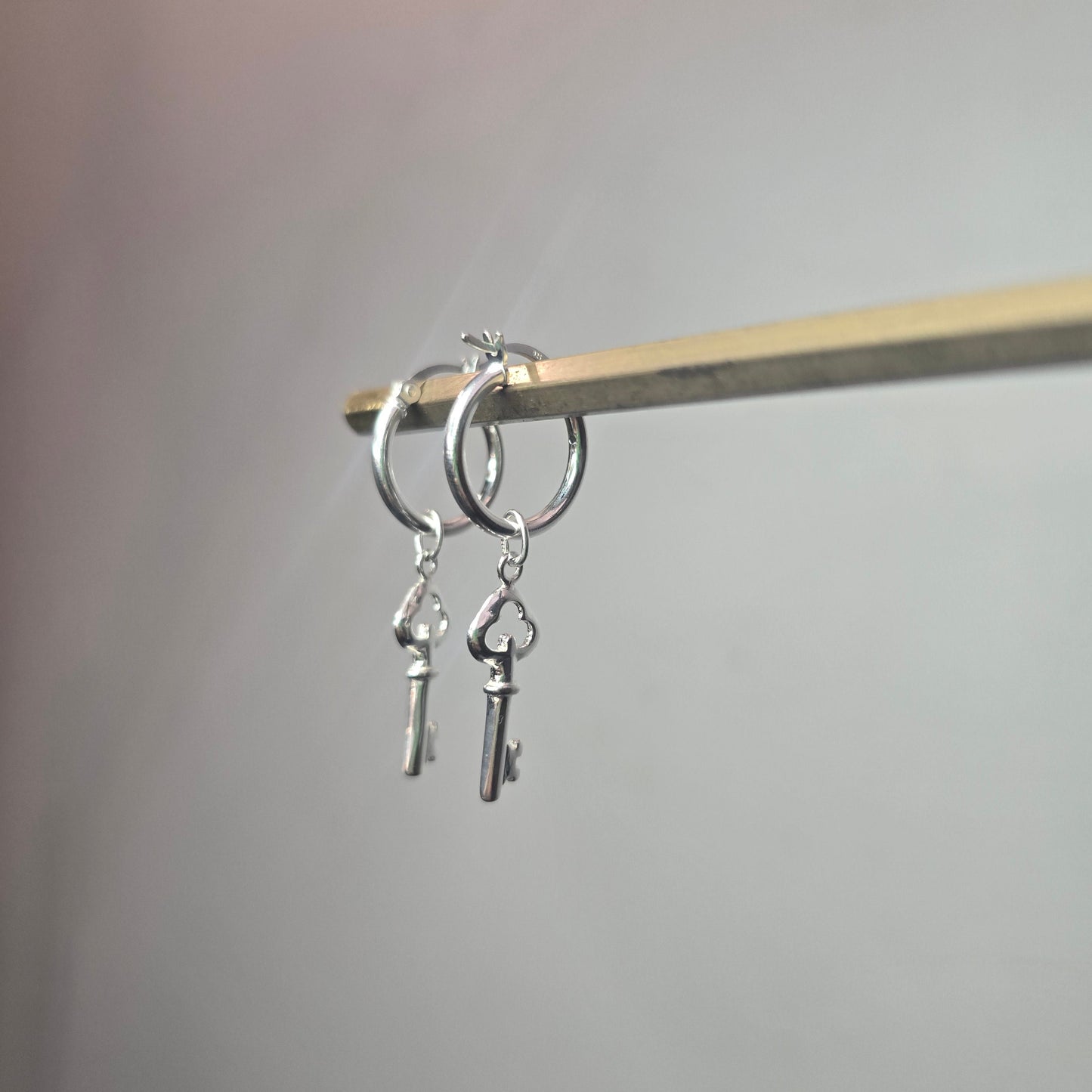 Lockheart Hoops – Sterling Silver Key Earrings