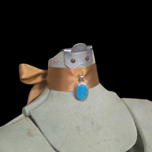Victorian-Inspired Silk Ribbon Necklace with Turquoise Pendant