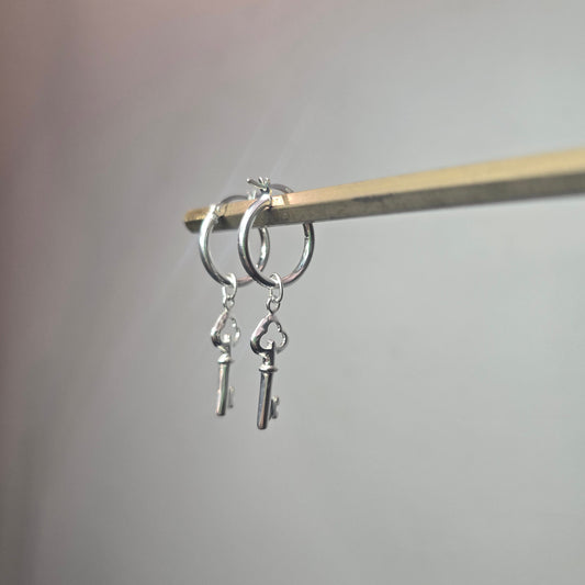 Lockheart Hoops – Sterling Silver Key Earrings