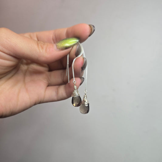 Veil of Shadow – Smoky Quartz Threader Earrings