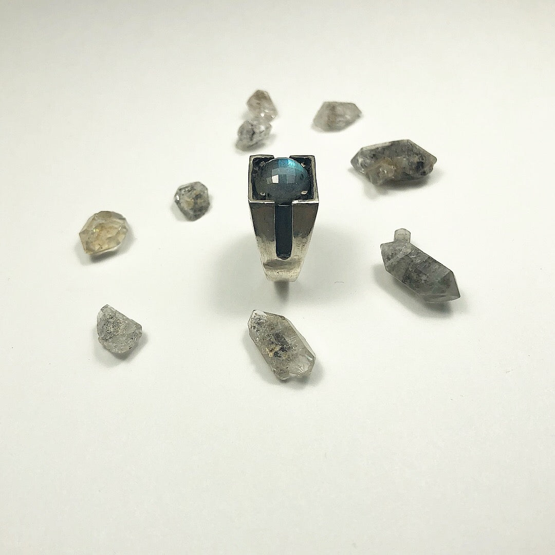 Rose Cut Labradorite Persephone Signet Ring