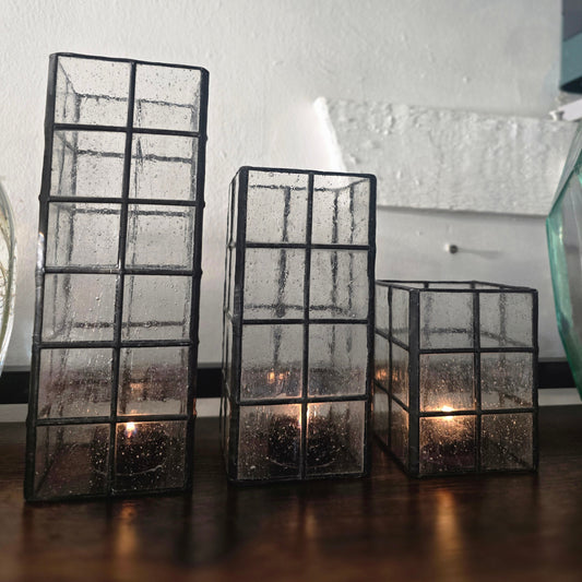 Industrial Recycled Glass Tealight sheilds Set of III