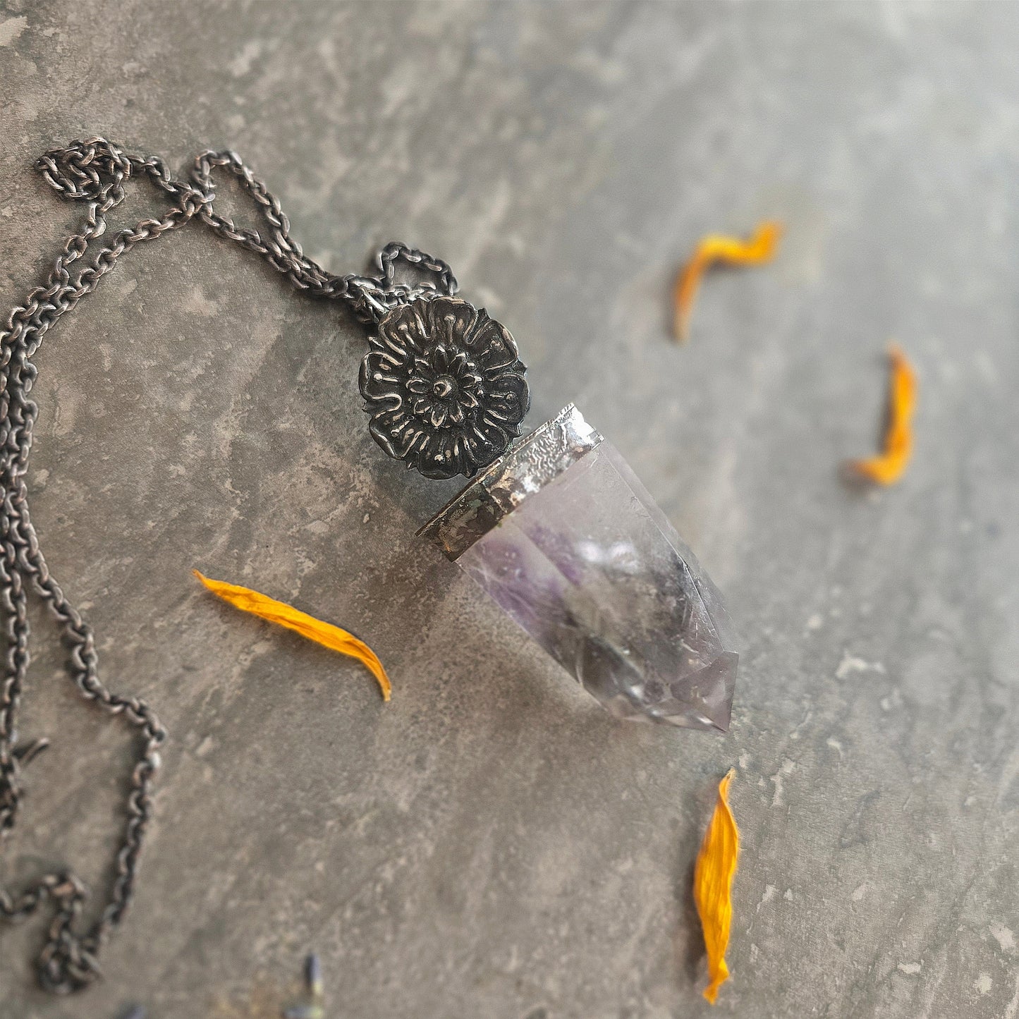 Chrysanthemum Amethyst Talisman Necklace