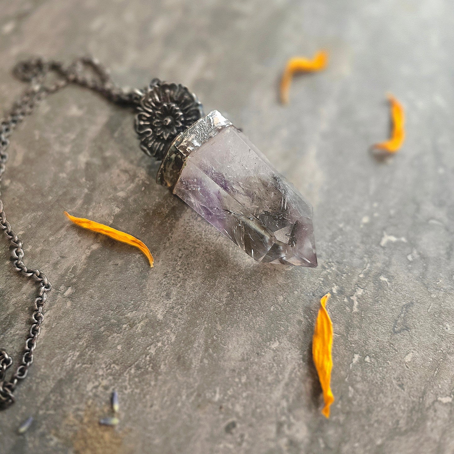 Chrysanthemum Amethyst Talisman Necklace