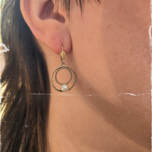 Vintage Pearl & 10K Gold Earrings