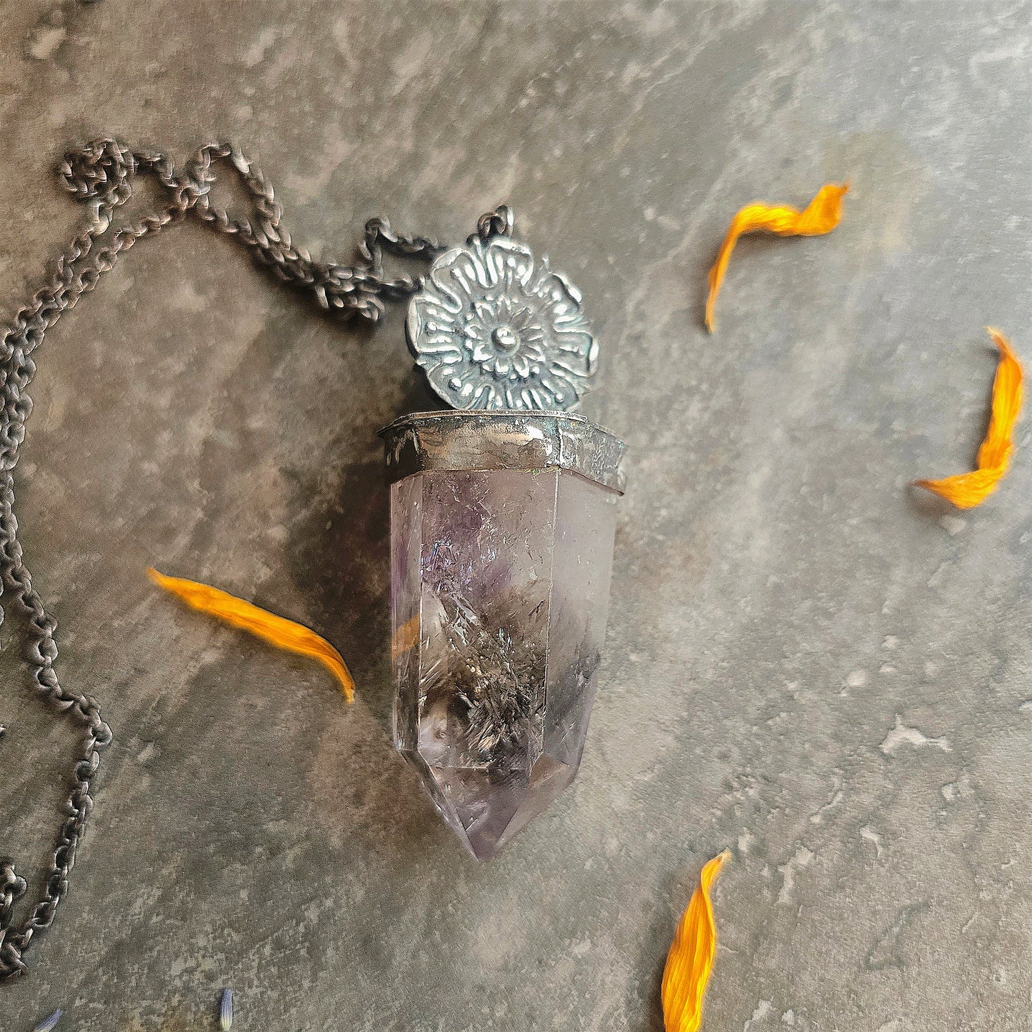 Chrysanthemum Amethyst Talisman Necklace